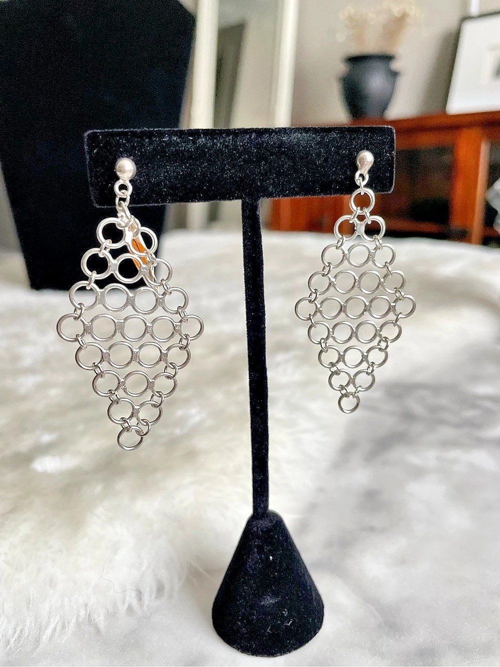 Silver-Tone Linked-Circle Drop Earrings